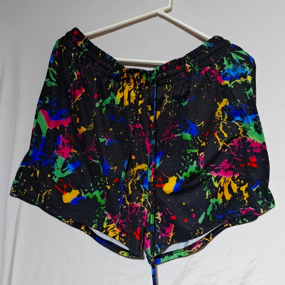 Women's black paint splatter shorts